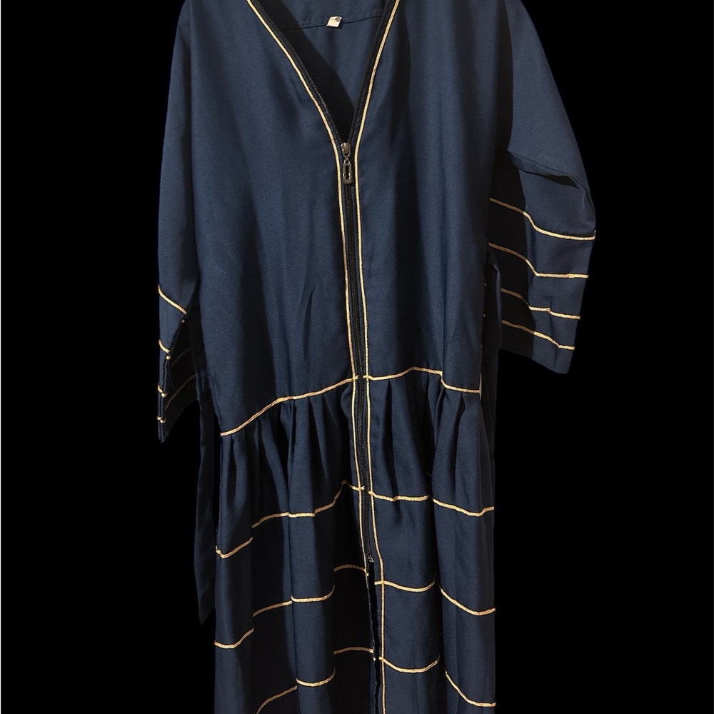 Navy blue Zip abaya with Gold lace Size 38 (little girls age 5-6 years). NWOT.